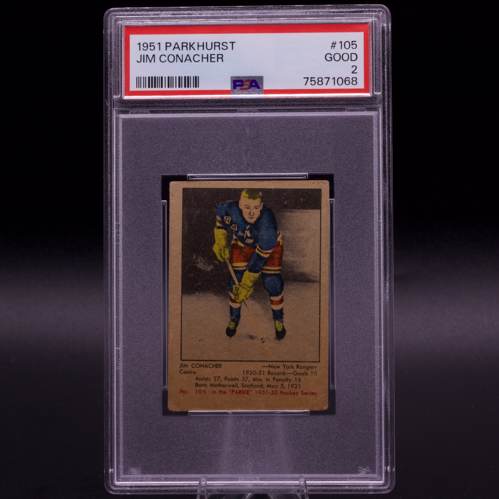 1951 Parkhurst Jim Conacher Rookie Card #105 PSA 2 GOOD Vintage Hockey