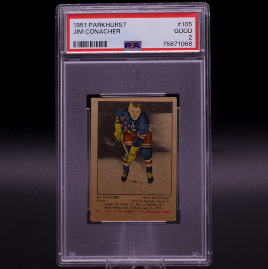 1951 Parkhurst Jim Conacher Rookie Card #105 PSA 2 GOOD Vintage Hockey