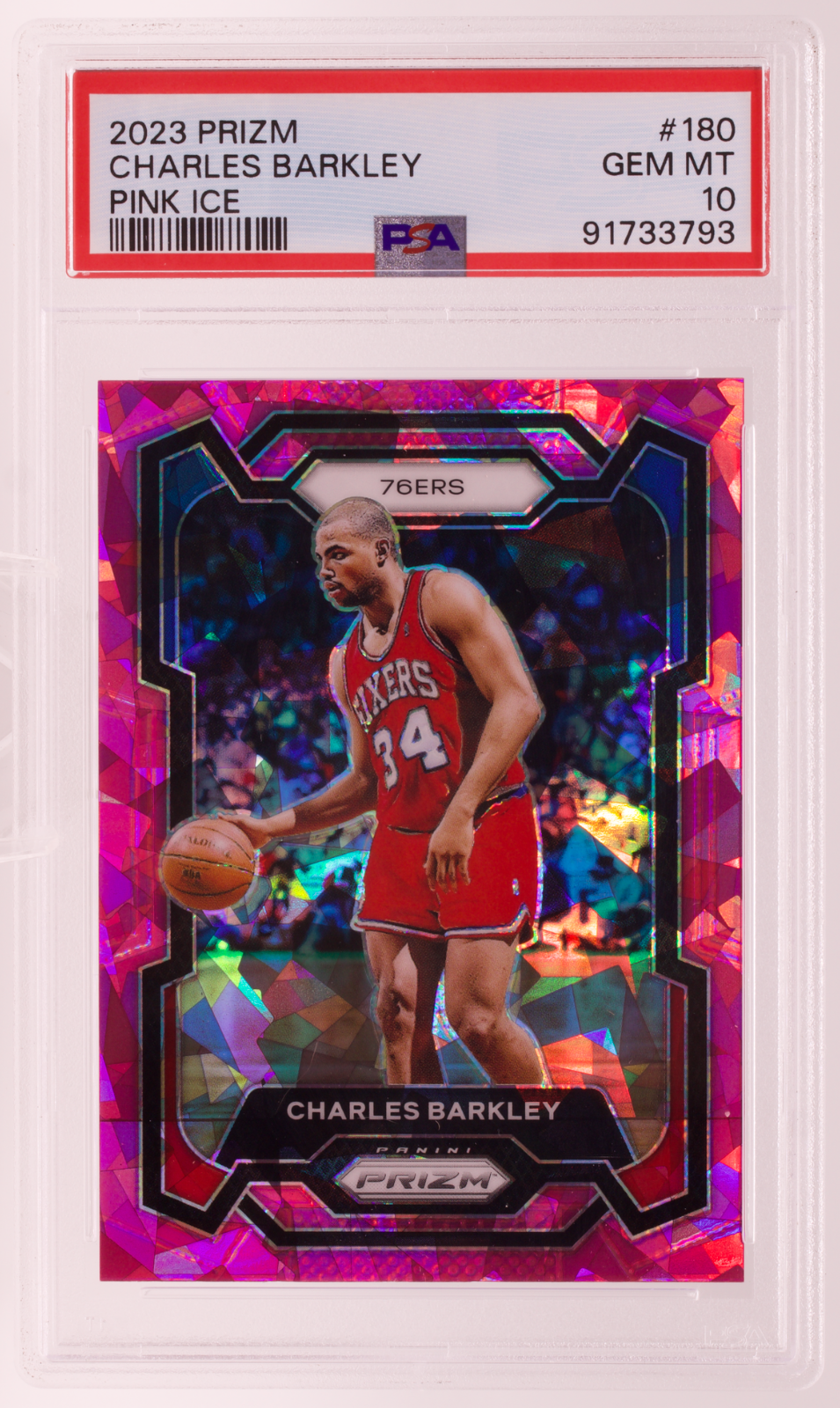 2023-24 Panini Prizm Charles Barkley #180 Pink Ice Prizm PSA 10 GEM MT 76ers