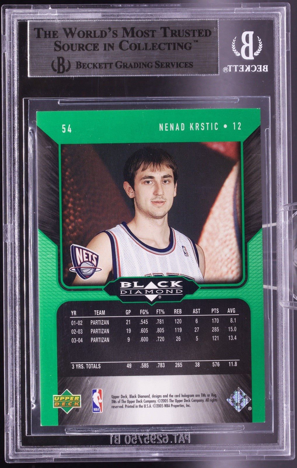 2004-05 Black Diamond Green Nenad Krstic #54 /25 BGS 8.5 NM-MT+ Rookie RC Nets