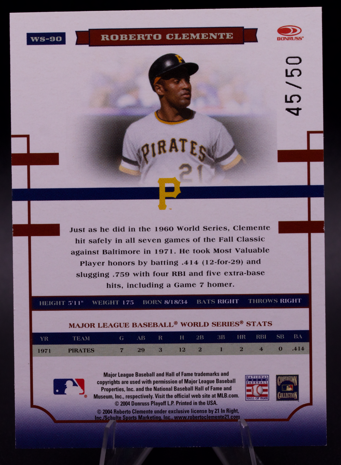 2004 Donruss World Series Roberto Clemente #WS-90  /50