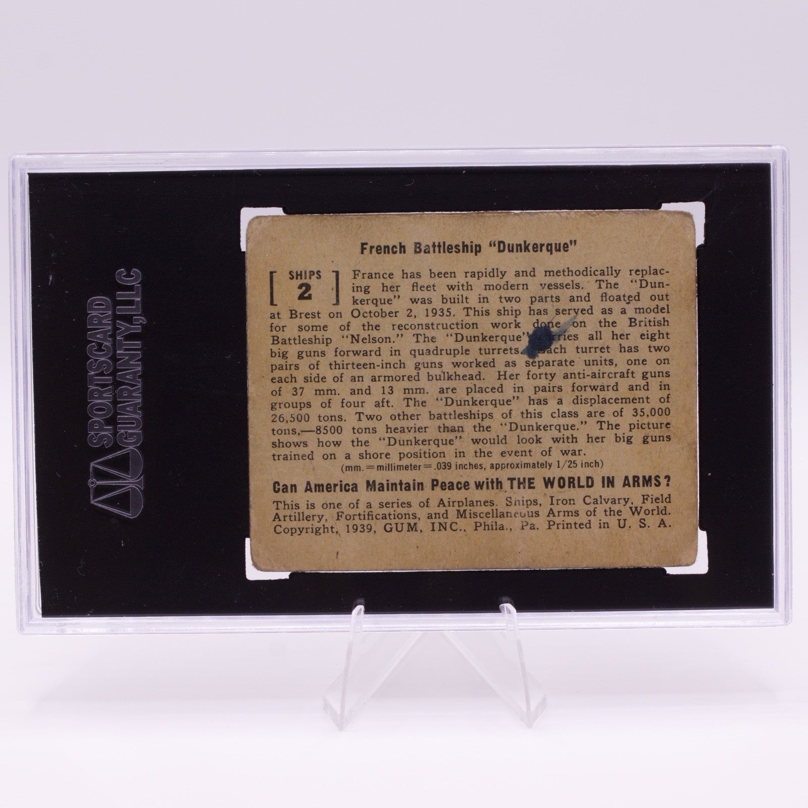 1939 Gum Inc R173 World in Arms Ships #2 French Battleship Dunkerque NON34