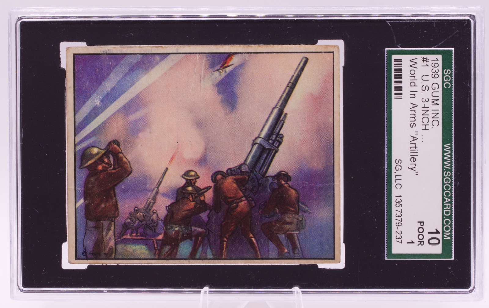 1939 Gum Inc World In Arms #1 US 3-Inch Anti-Aircraft Gun SGC 1 Poor Pre-War