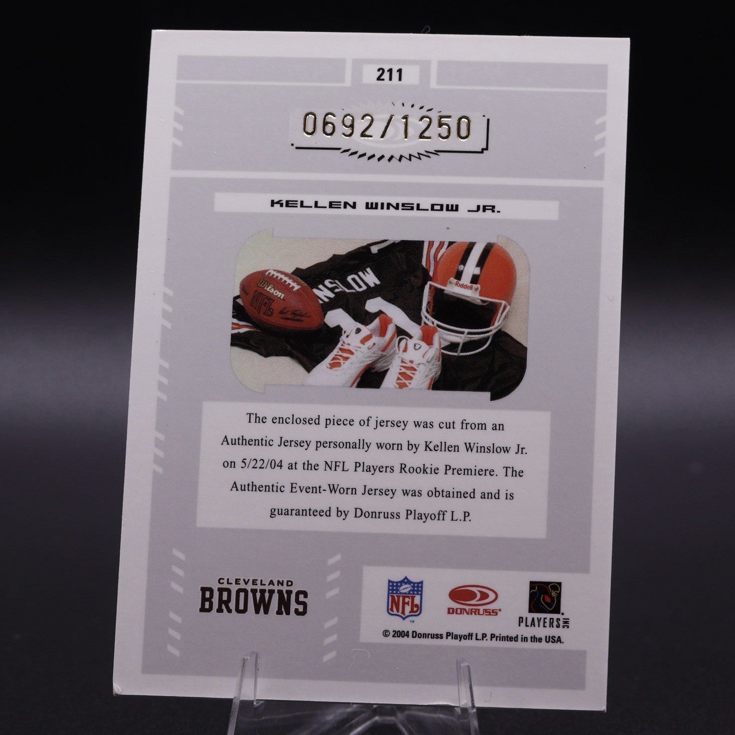 2004 Leaf Certified Kellen Winslow Jr. Rookie Jersey RC • Event-Worn Patch /1250