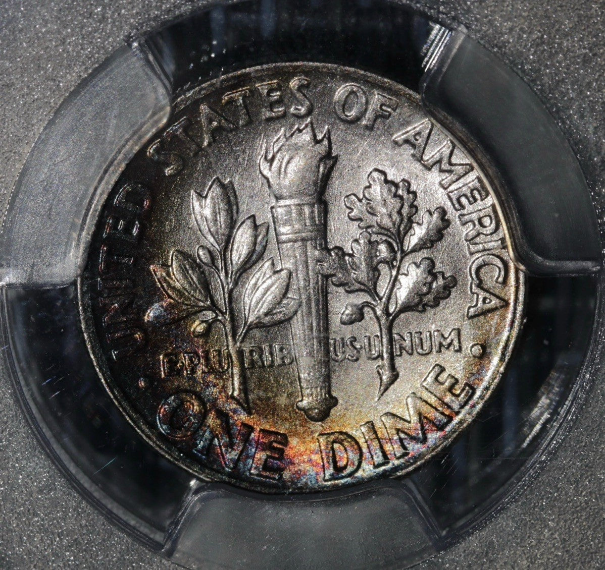 1961 Roosevelt Dime PCGS MS66 • Vivid Rainbow Toning • Premium Eye Appeal