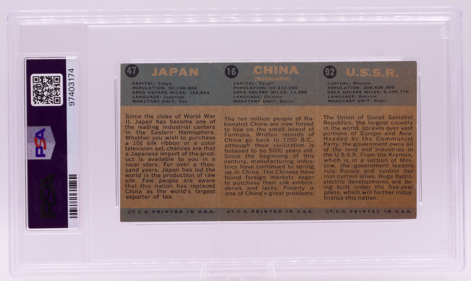 1963 Flag Midgee Cards USSR China Nationalist Japan PSA VG 3