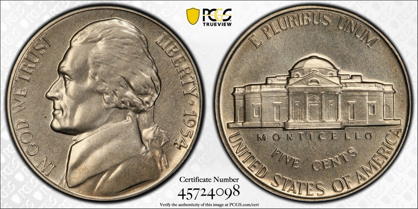 1954 5C Jefferson Nickel Re-Engraved Obverse Design, PR66 PCGS