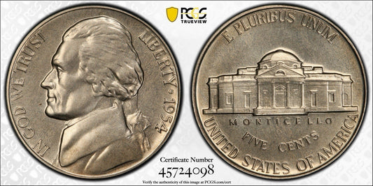 1954 5C Jefferson Nickel Re-Engraved Obverse Design, PR66 PCGS