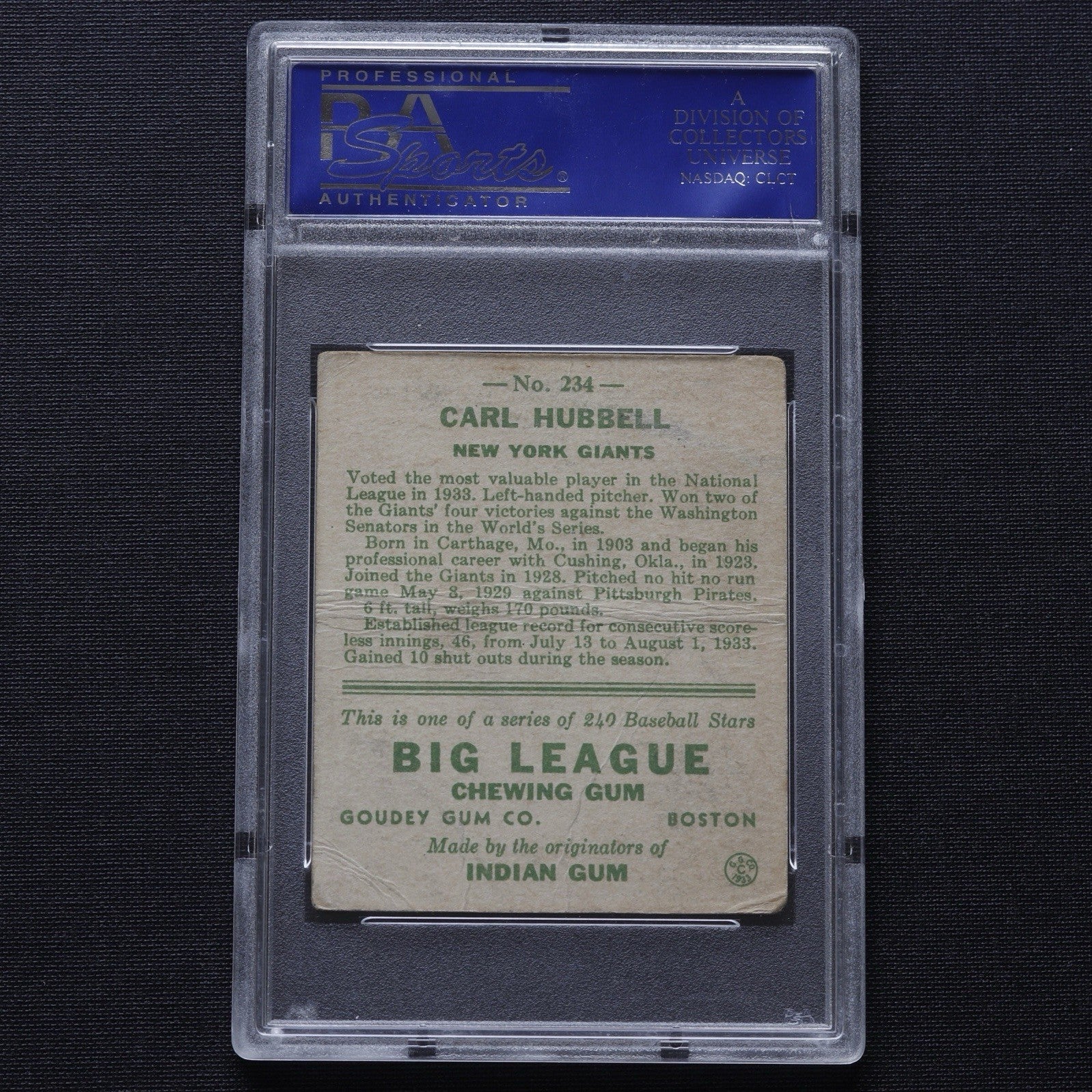 1933 Goudey Carl Hubbell #234 PSA 2 Good • Hall of Fame New York Giants Legend
