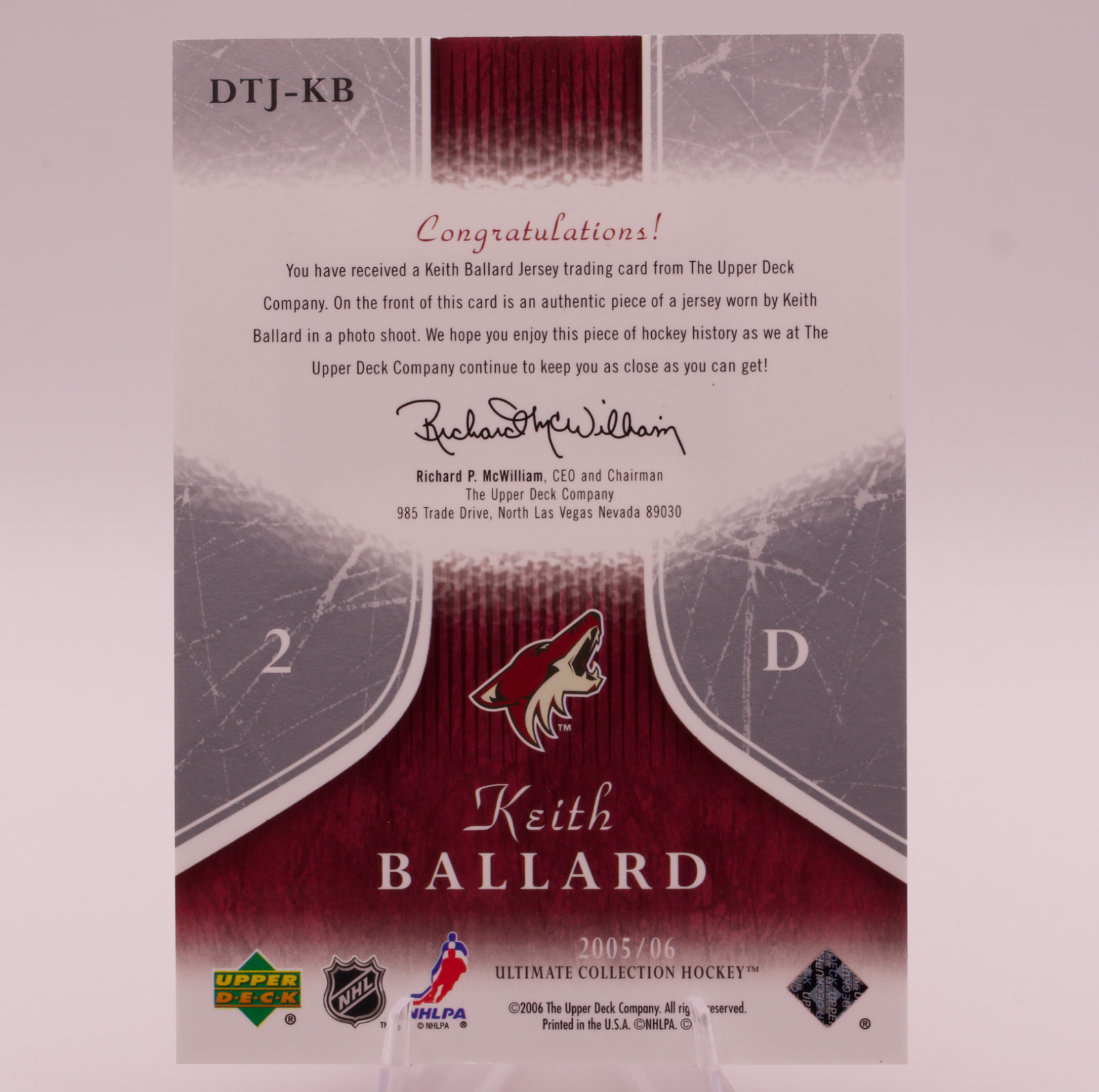 2005-06 Upper Deck Ultimate Collection Keith Ballard Debut Threads Jersey /250