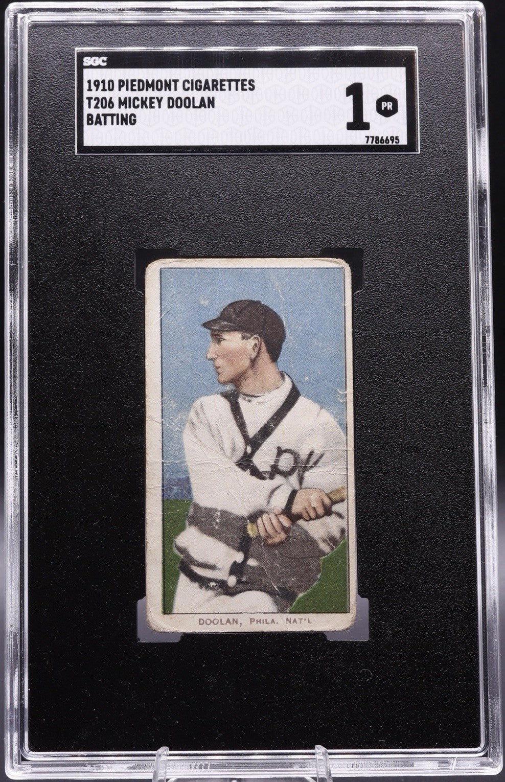 1910 T206 Mickey Doolan Batting • SGC 1 PR • Piedmont 350 Subjects