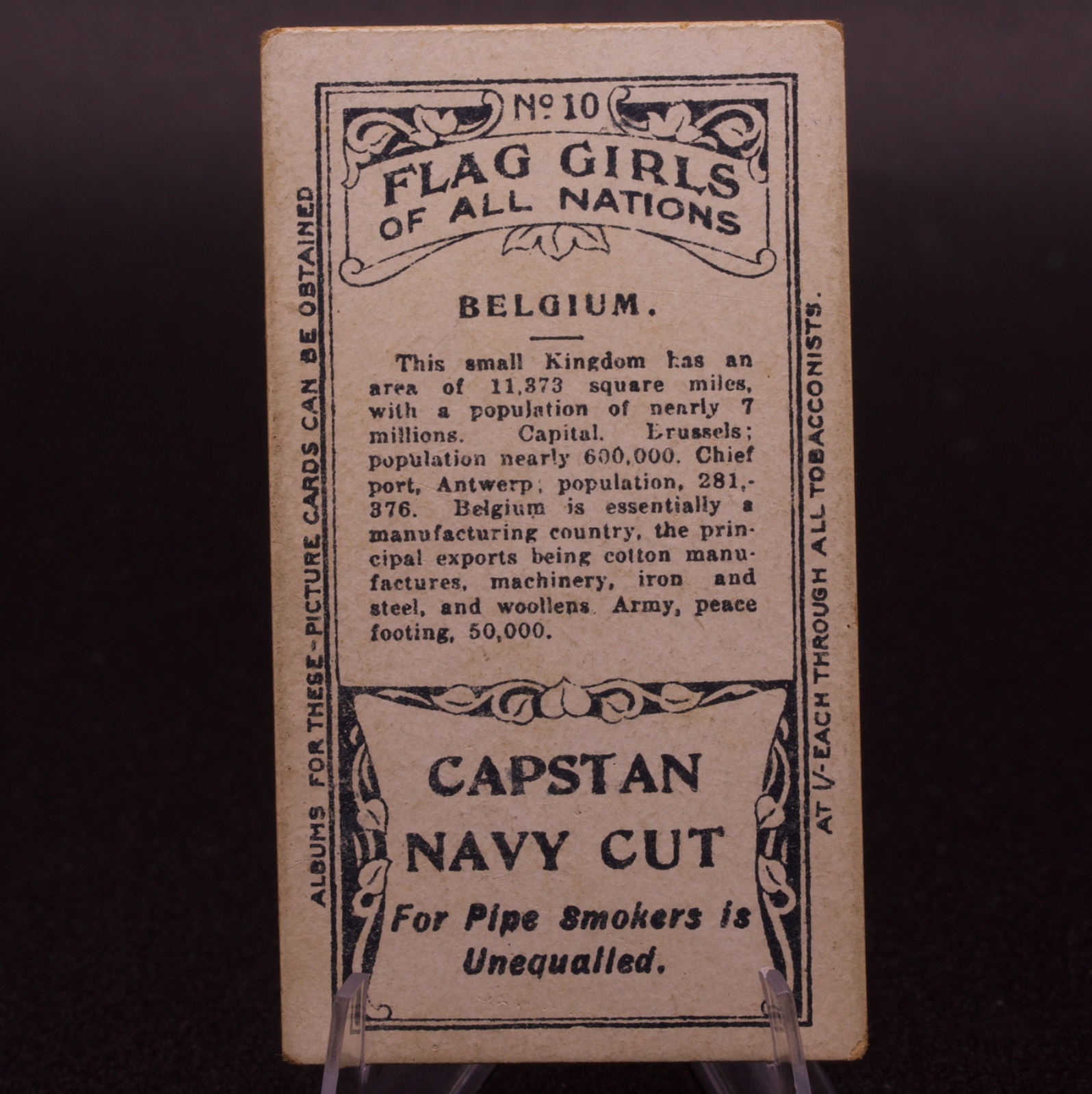 1910 Wills Flag Girls of All Nations Belgium No. 10 Capstan Navy Cut Cigarette