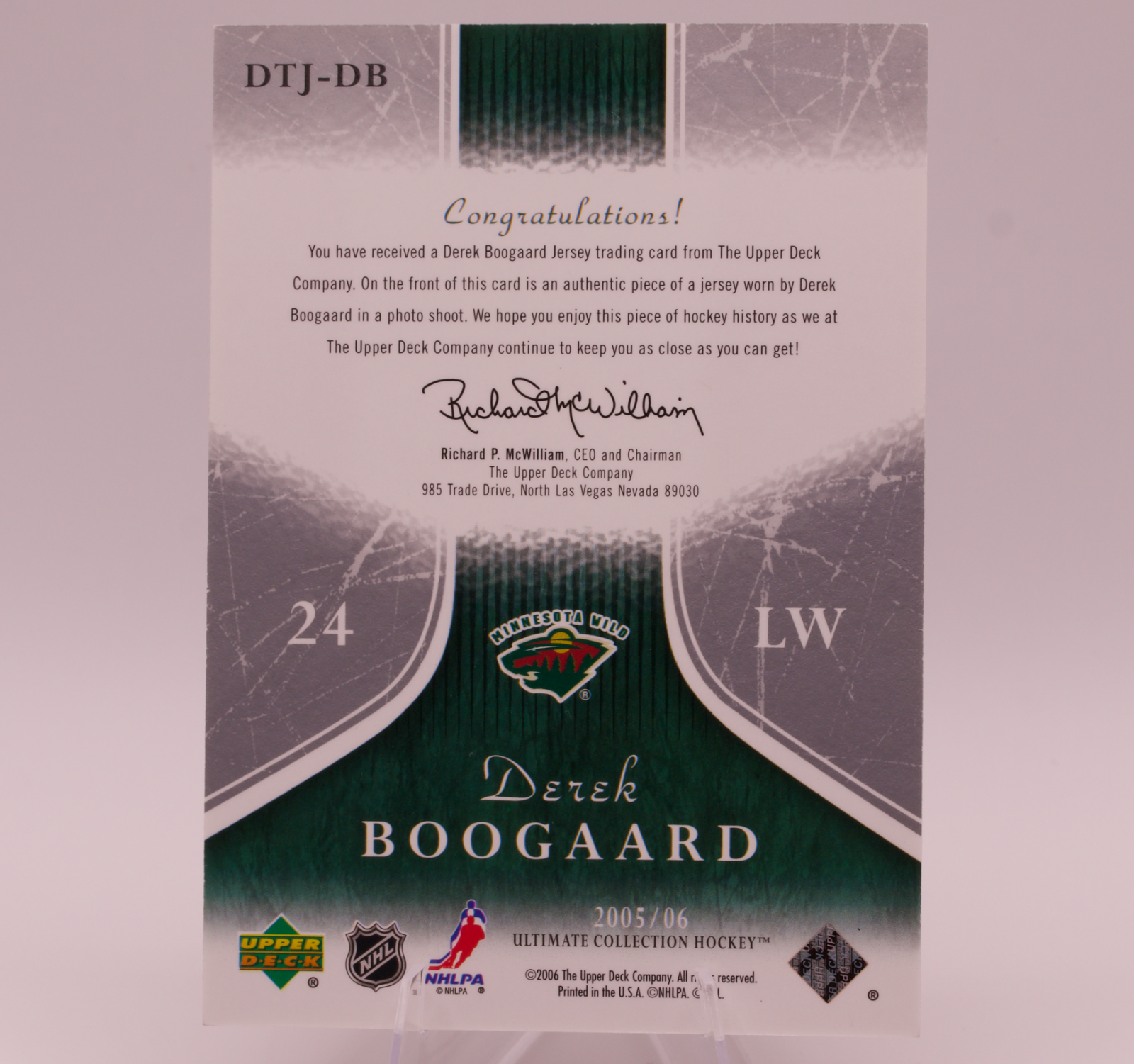 2005-06 Upper Deck Ultimate Collection Derek Boogaard Debut Threads Jersey /250