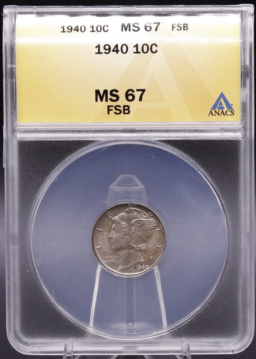 1940  Mercury Dime ANACS MS 67 FB • Full Bands