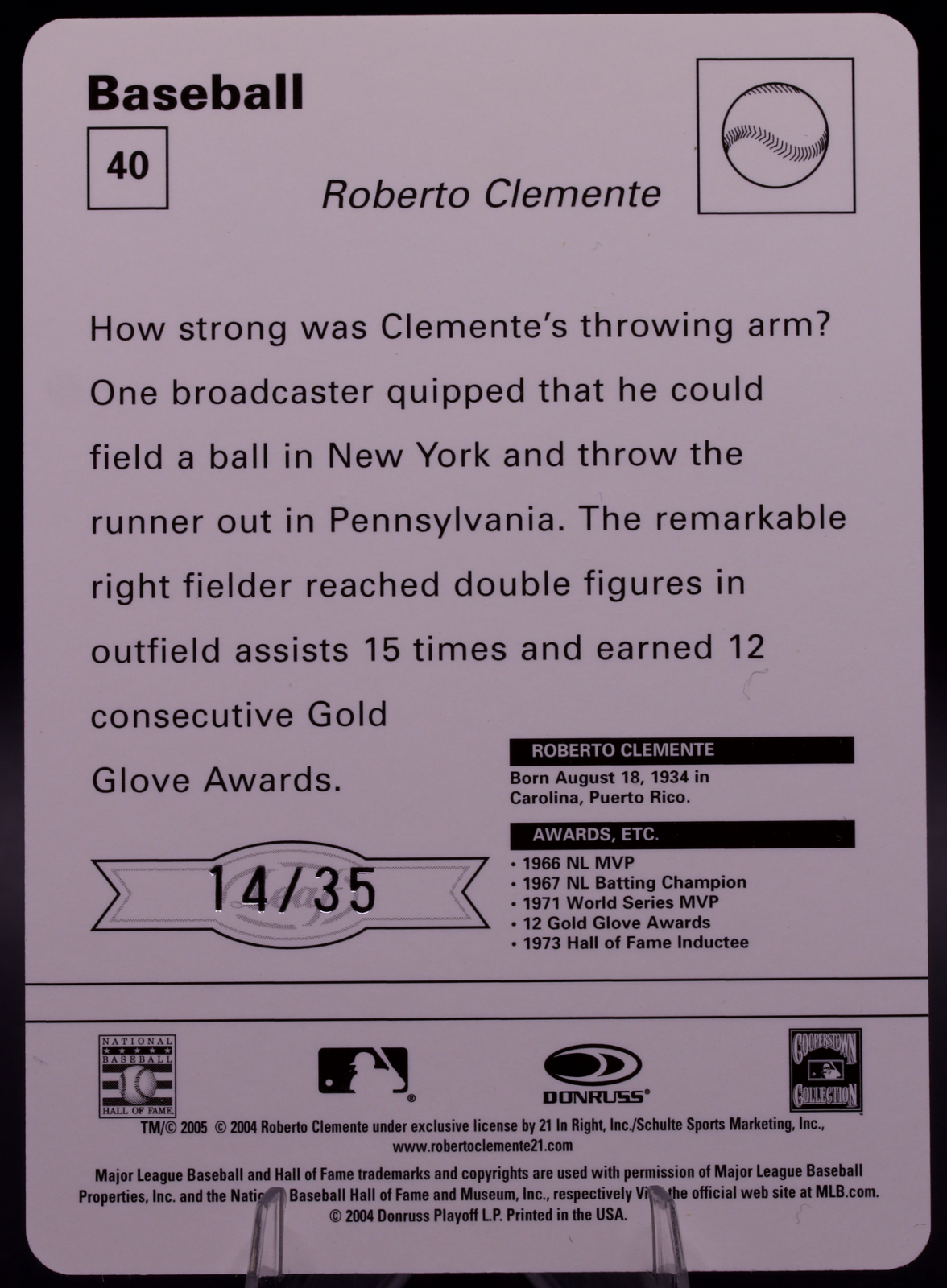 2005 Donruss Leaf Sportscaster Roberto Clemente #40 /35 Pirates HOF