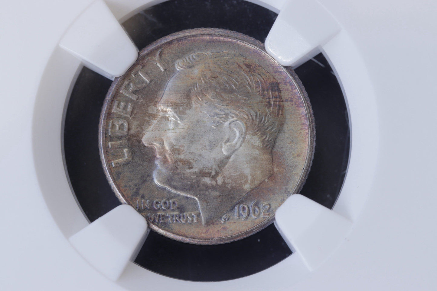 1962-D Roosevelt Dime MS66 NGC • Rainbow Toned Gem • Blue, Rose & Gold Glow