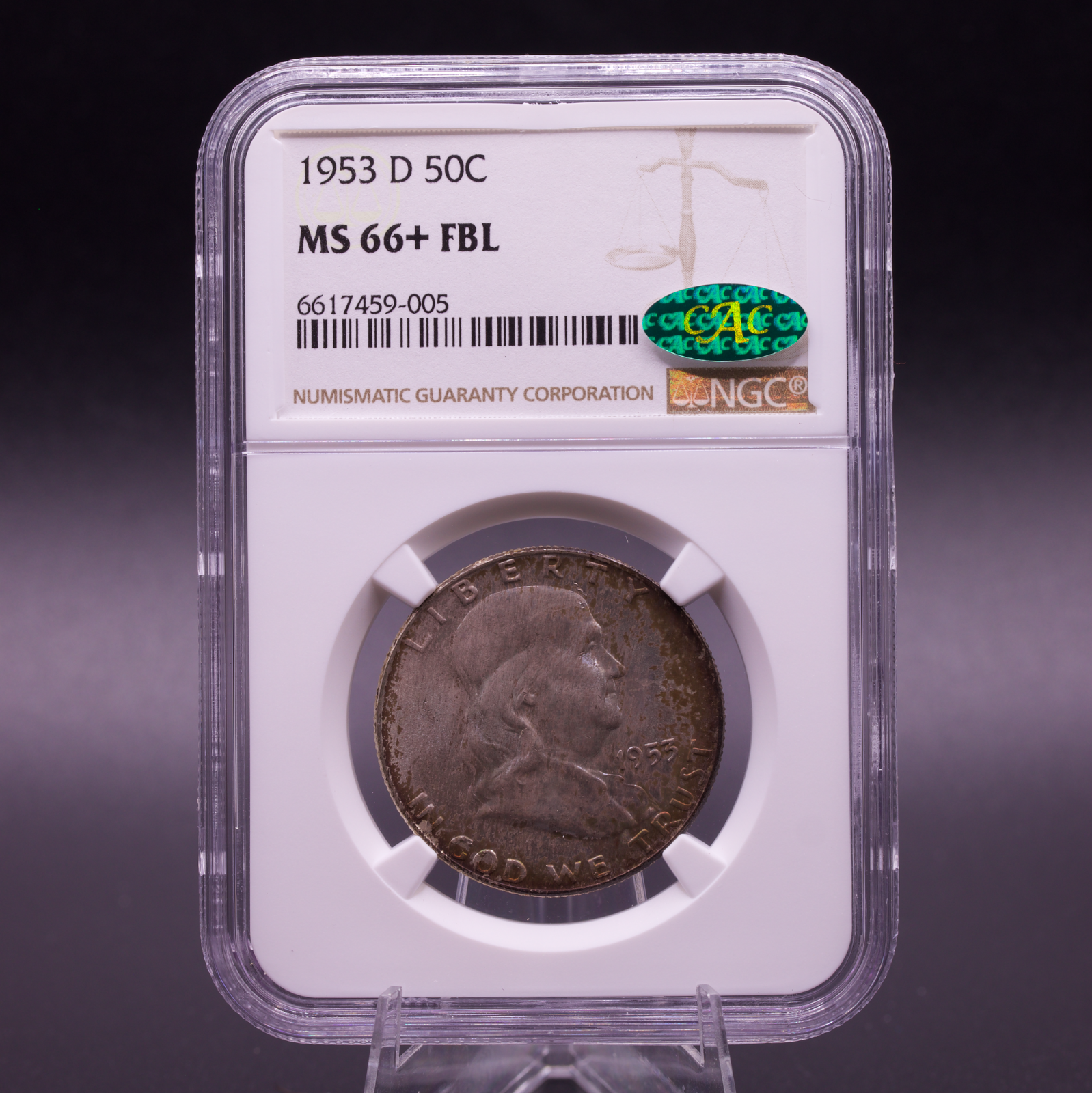 1953-D Franklin Half $ NGC MS66+ FBL CAC Full Bell Line