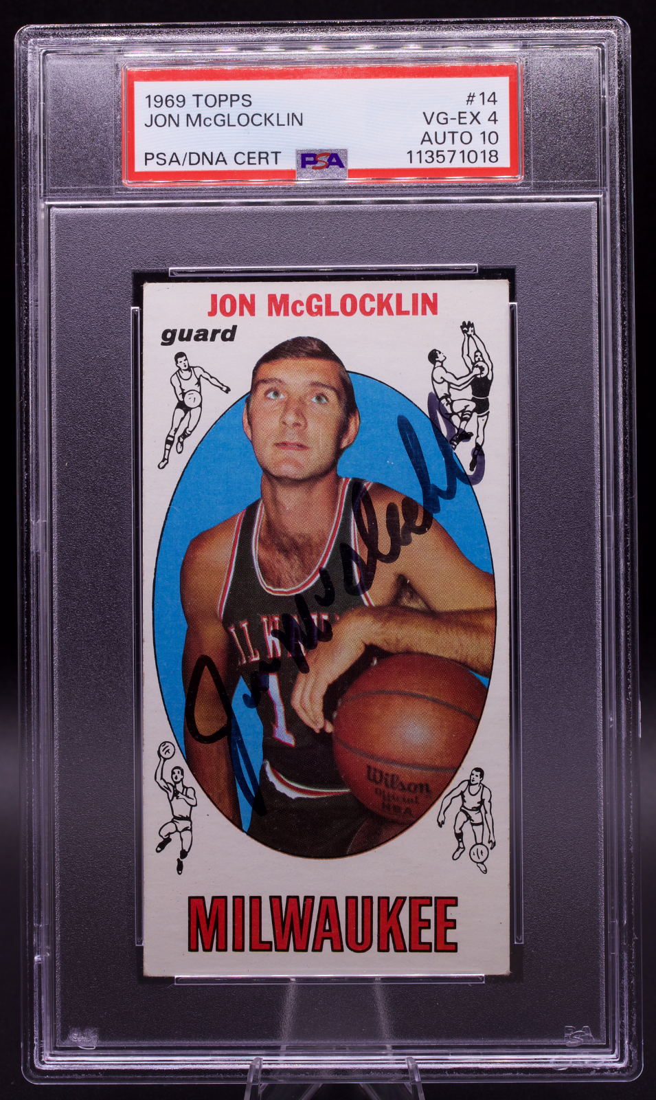 Signed 1969 Topps Jon McGlocklin #14 PSA 4 AUTO 10 Milwaukee Bucks