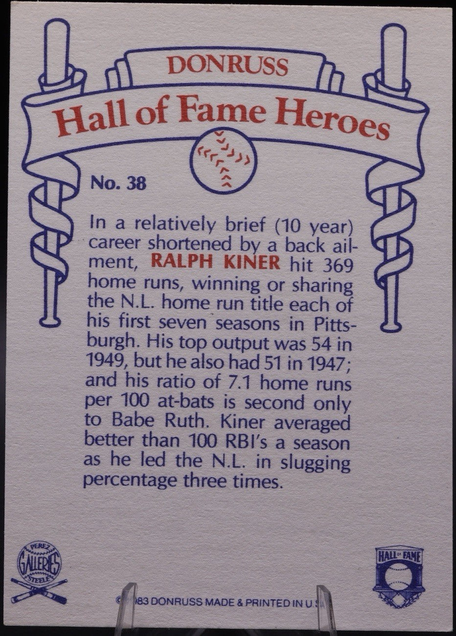 RALPH KINER Signed Autograph AUTO 1983 Donruss Hall of Fame Heroes #38 HOF