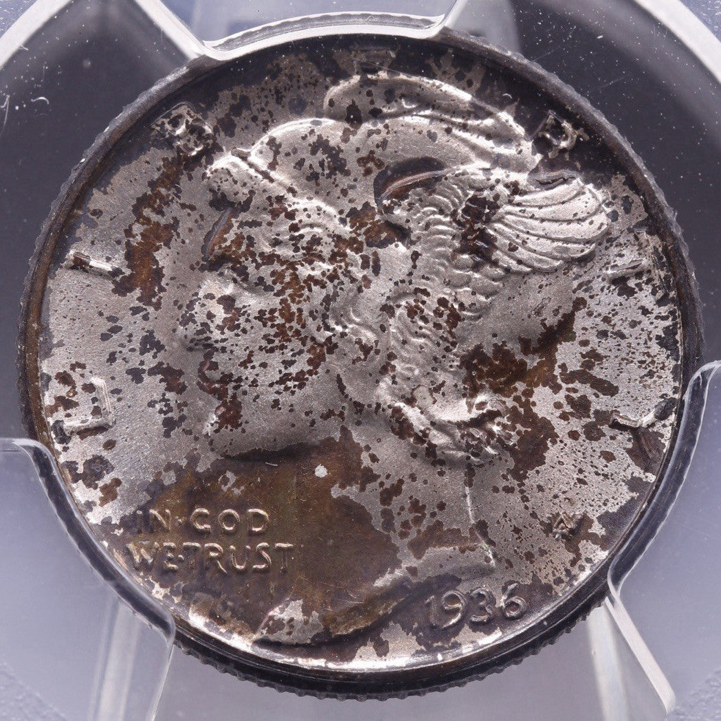 1936-D Mercury Dime PCGS MS67FB Full Bands Toned Silver Semi-Key Date Coin