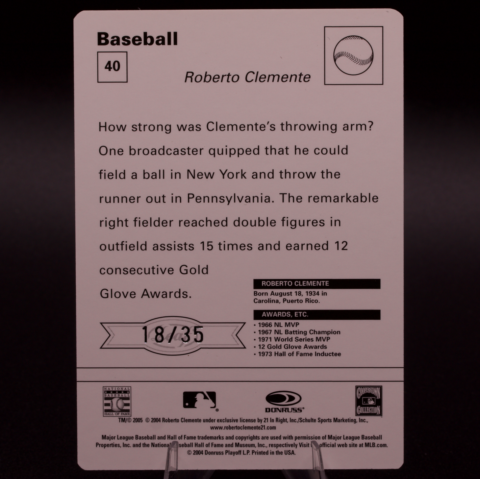 2005 Leaf Sportscasters Roberto Clemente #40 /35 Pittsburgh Pirates HOF Card