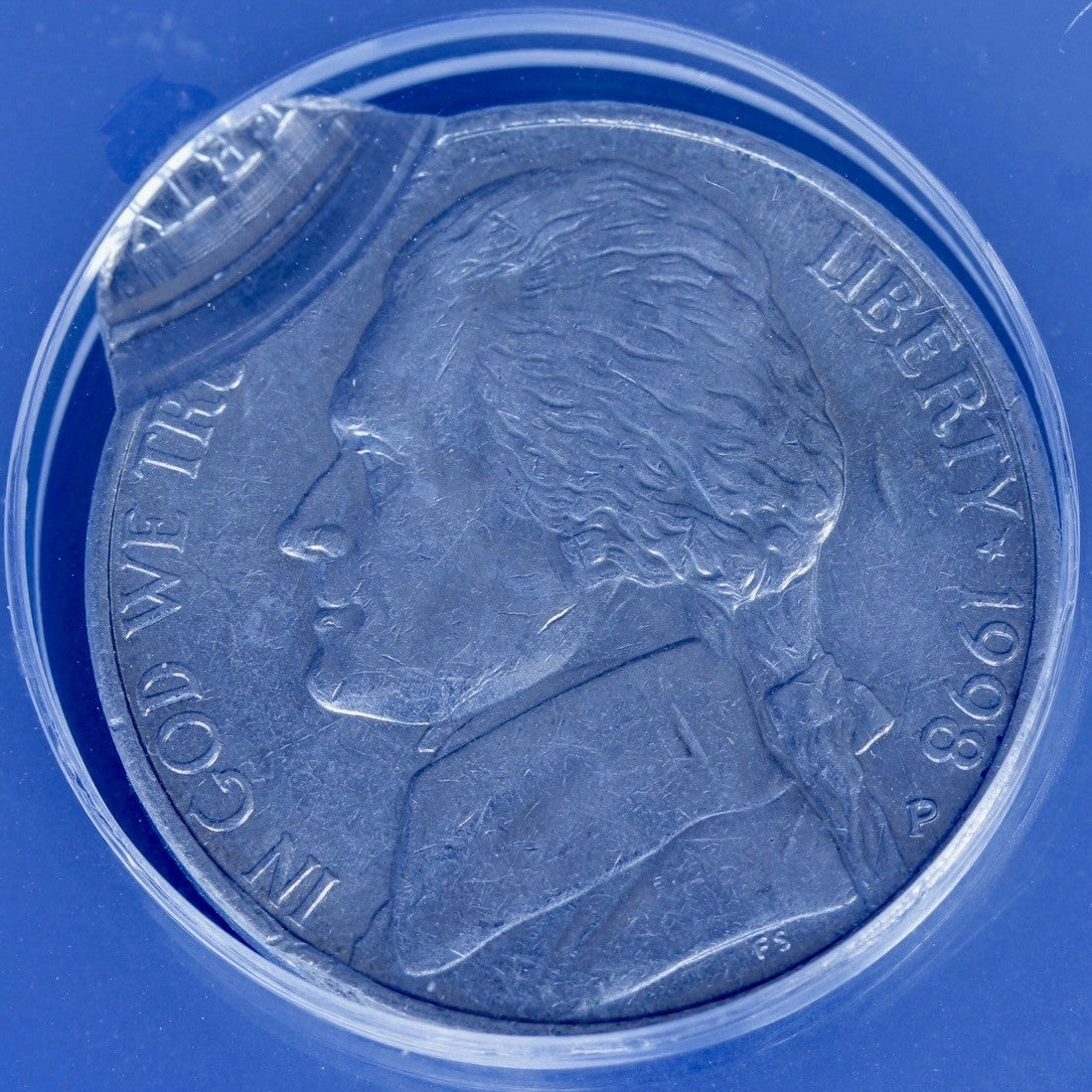 1998-P Jefferson Nickel MS63 ANACS • Double Struck 2nd Strike 95% Off-Center