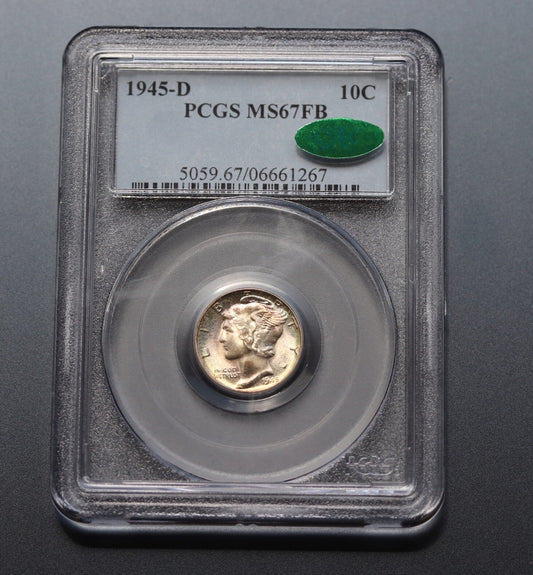 1945-D Mercury Dime 10C PCGS MS67 FB CAC Gem WWII Denver