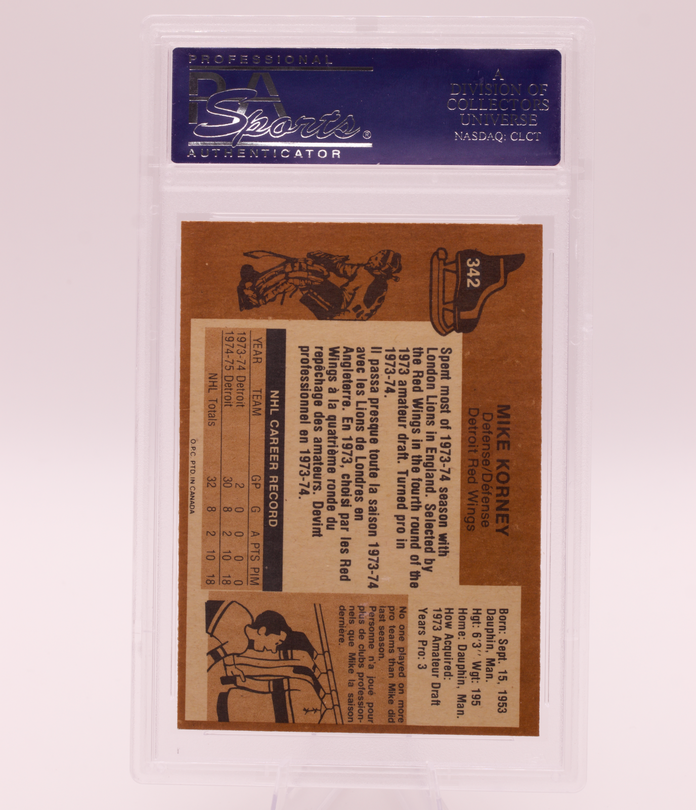 1975 O-Pee-Chee #342 Mike Korney PSA 8 NM-MT Detroit Red Wings Defense Hockey