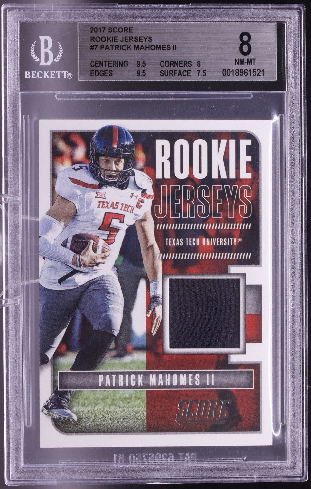 2017 Panini Score Patrick Mahomes II ROOKIE JERSEY #7 Texas Tech BGS 8 NM-MT