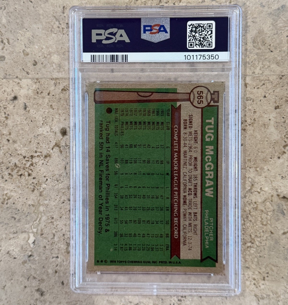 1976 Topps Tug McGraw #565 PSA 8 NM-MT Philadelphia Phillies Pitcher Baseball