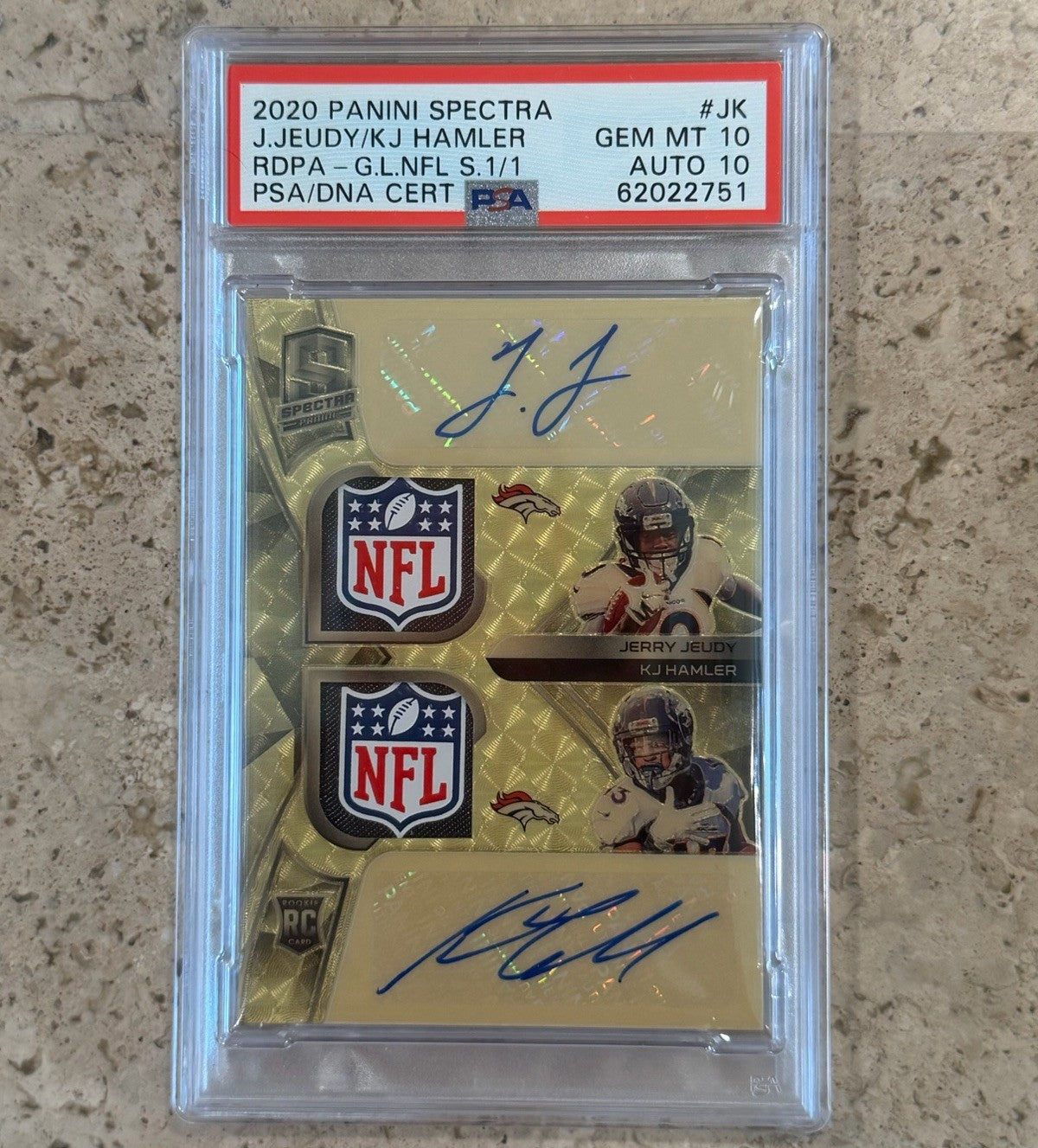 2020 Panini Jerry Jeudy KJ Hamler Dual NFL Shield Rookie Auto 1/1 PSA 10 Auto