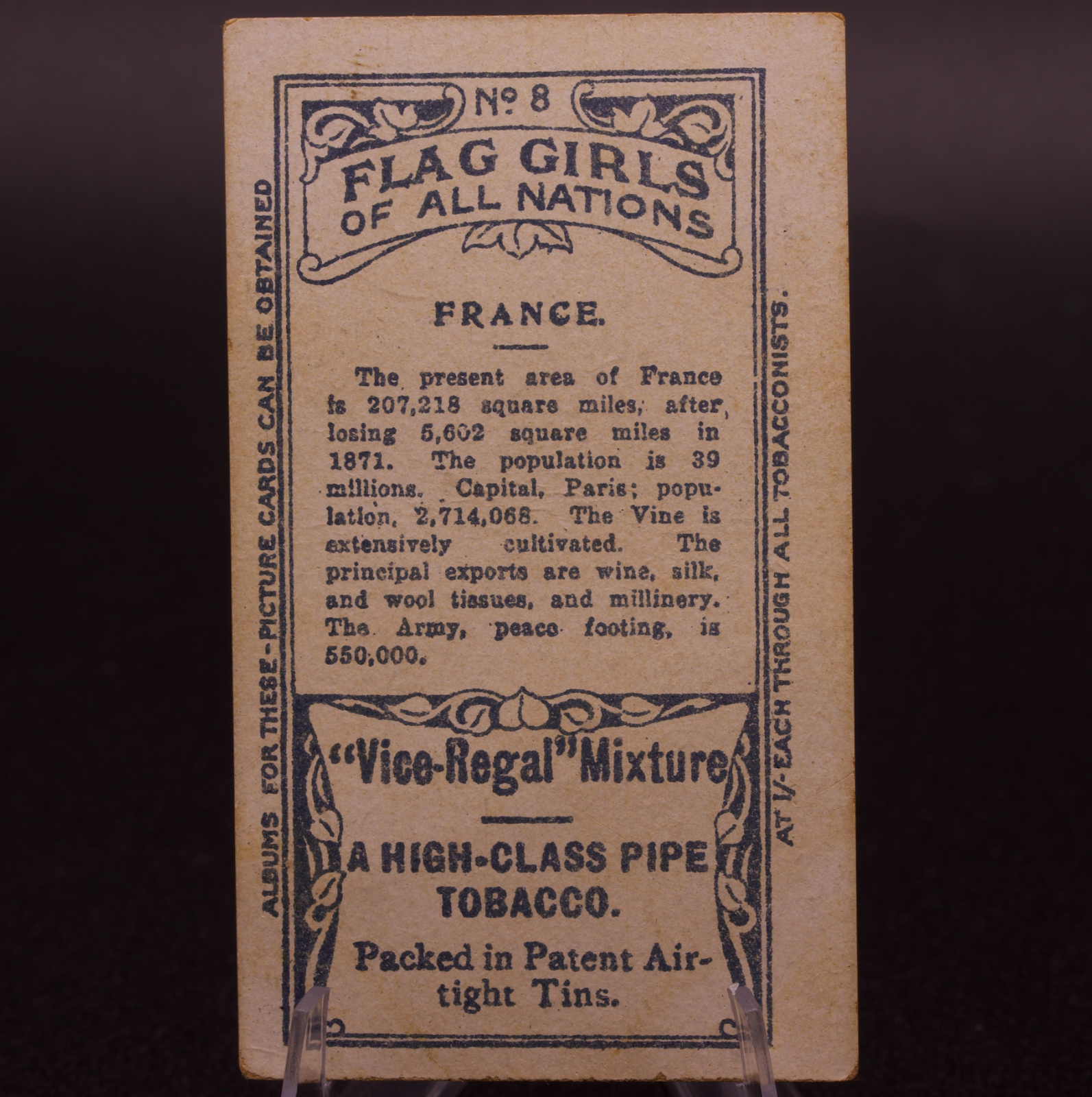 1910 Wills Flag Girls of All Nations France No. 8 Vice-Regal Mixture Cigarette