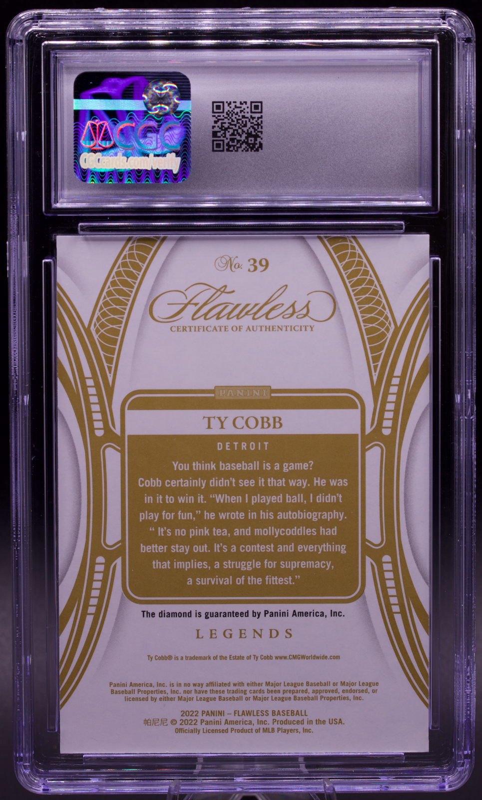 2022 Panini Flawless Ty Cobb Yellow Diamond #39 08/10 CGC 9.5 Mint+