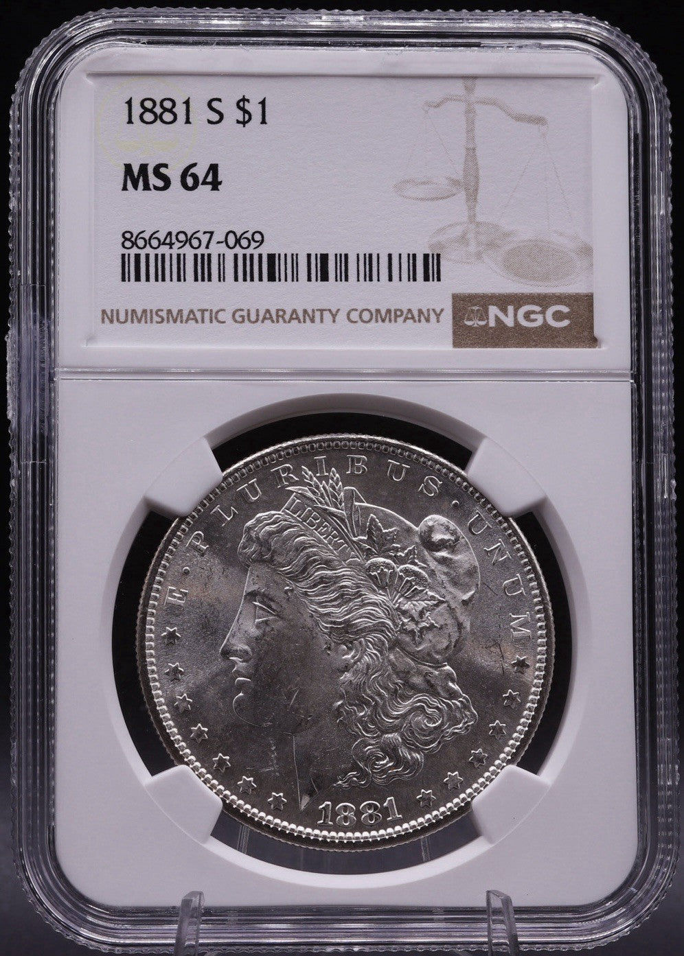 1881-S Morgan Silver Dollar NGC MS64 Orange Rim Toning Choice Unc Coin