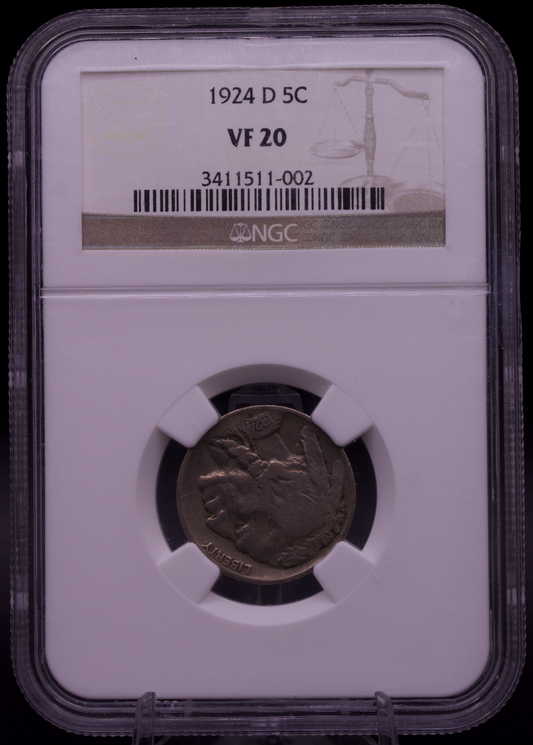 1924-D Buffalo Nickel NGC VF20 Denver Mint 5C