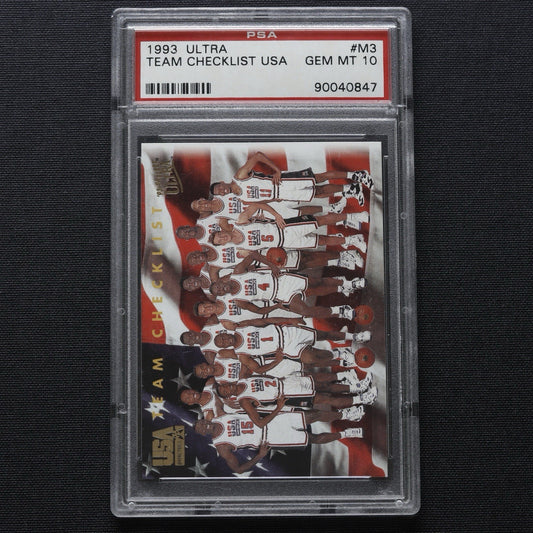 1993 Ultra Team Checklist USA #M3 PSA 10 Gem Mint • Shaquille O’Neal USA