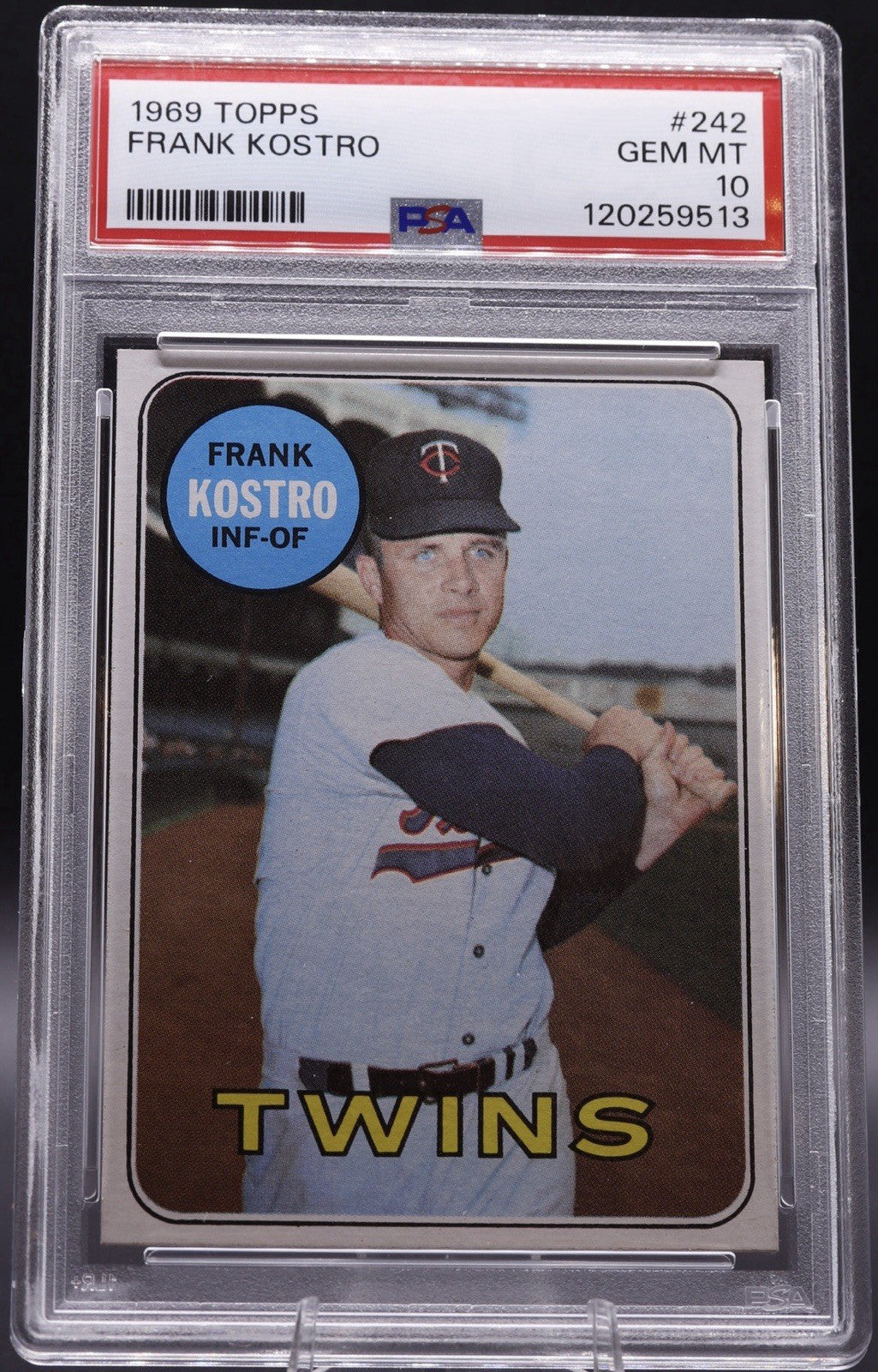 1969 Topps #242 Frank Kostro Minnesota Twins PSA 10 GEM MT Vintage Baseball