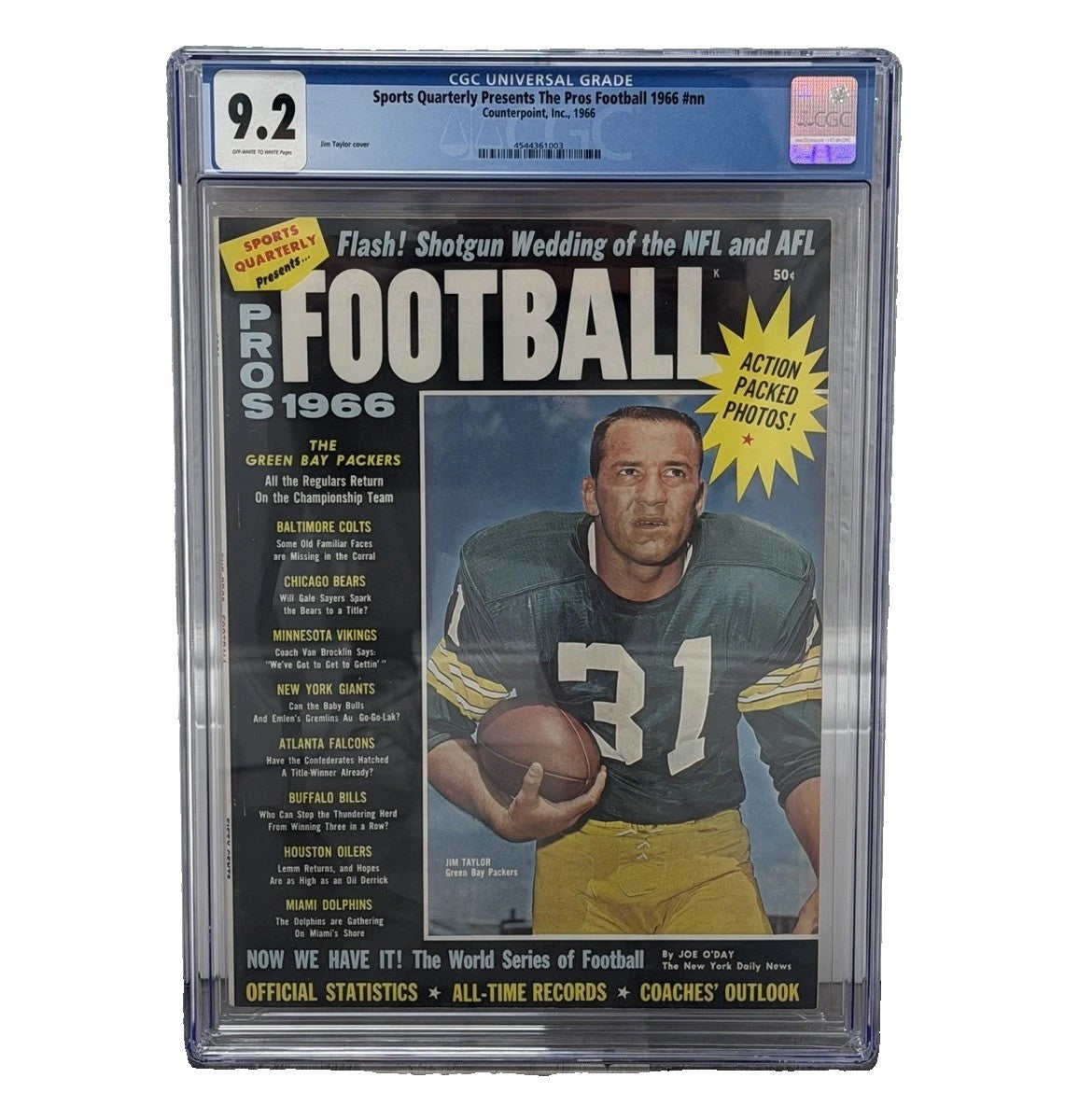 1966 Jim Taylor Green Bay Packers Pros Football Magazine CGC 9.2 Top Pop NFL AFL