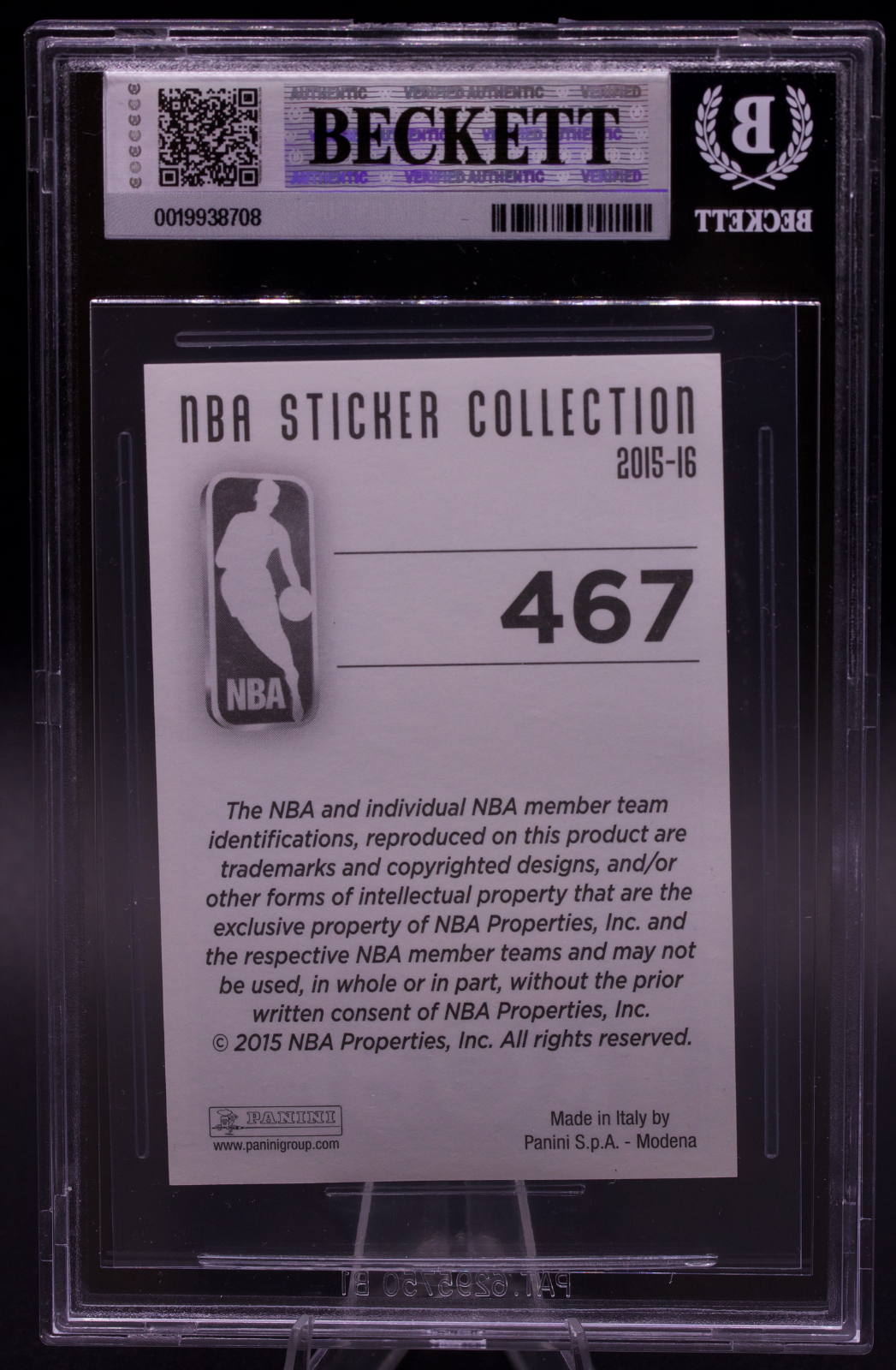 2015-16 Panini European Sticker Kobe Bryant #467 BGS 8.5 NM-MT+ Lakers