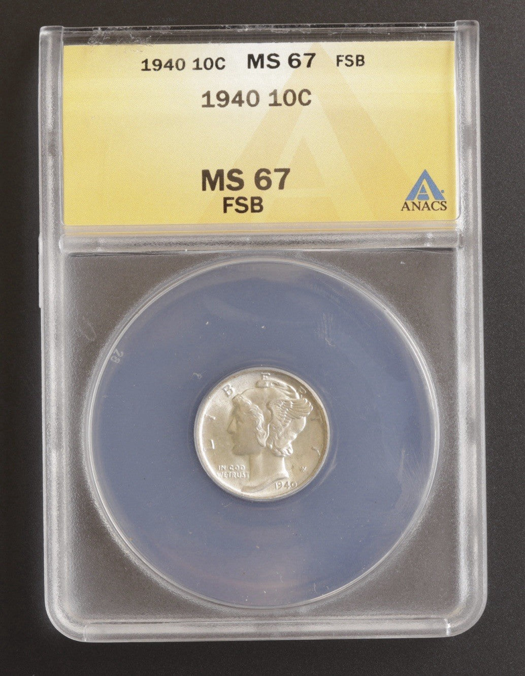 🪙 1940 Mercury Dime ANACS MS67 FSB • Full Split Bands • Blast White Gem