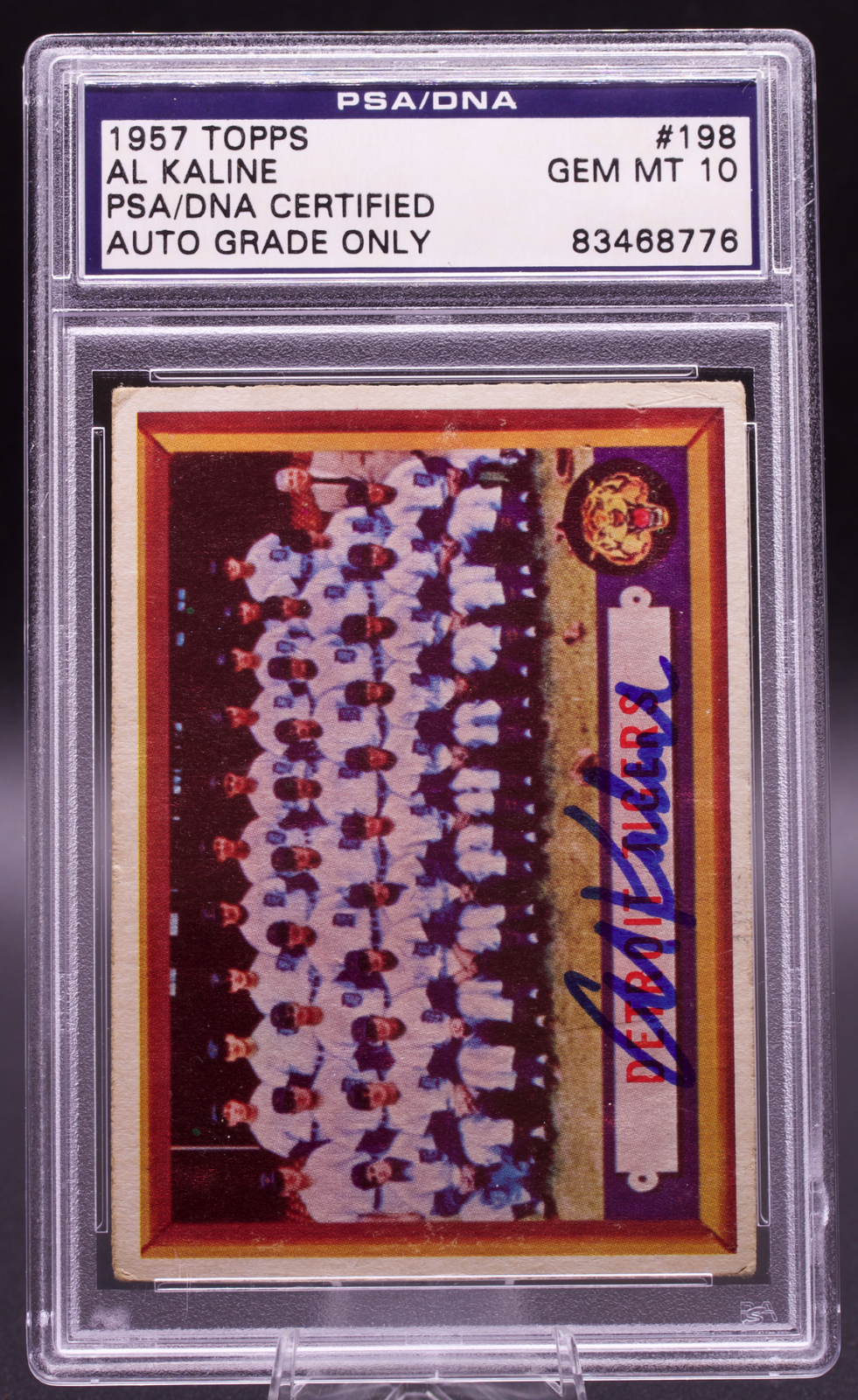 1957 Topps Detroit Tigers Team Card #198 Al Kaline PSA 10 Auto Signed HOF