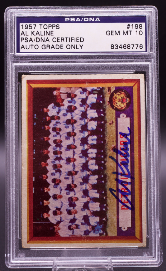 1957 Topps Detroit Tigers Team Card #198 Al Kaline PSA 10 Auto Signed HOF