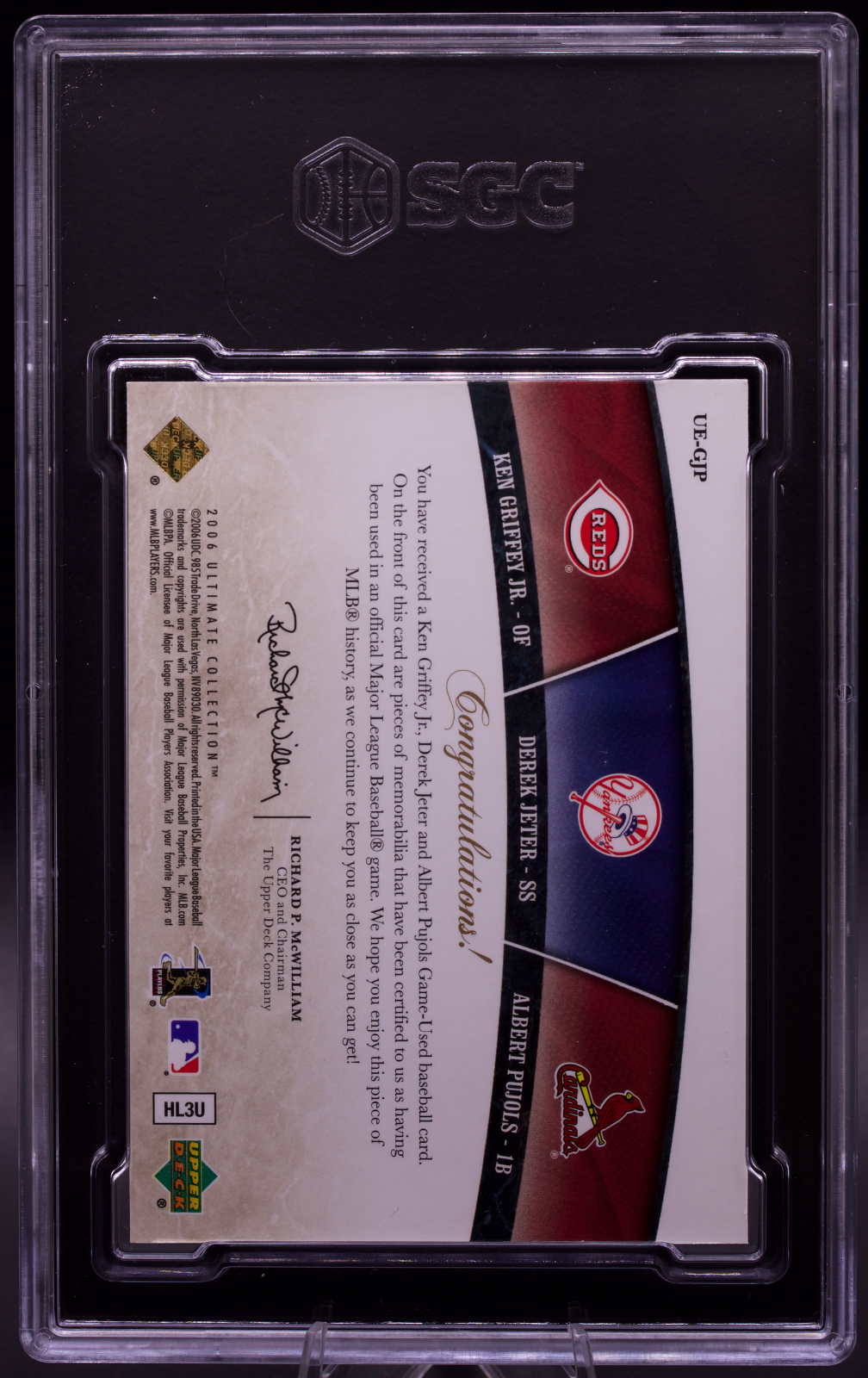 2006 UD Ultimate Collection Griffey Jeter Pujols Game Used Patch /20 SGC 6