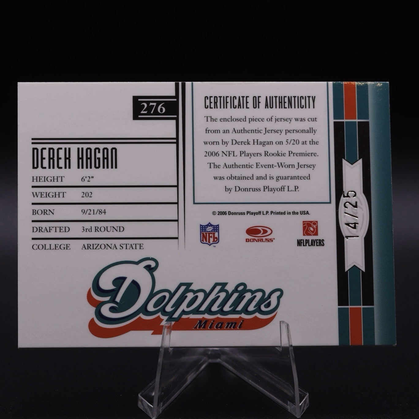 2006 Leaf Limited Derek Hagan RC Patch Auto #14/25 SP Phenom Spotlight Dolphins