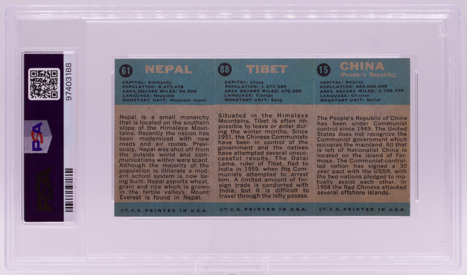 1963 Flag Midgee Cards China Tibet Nepal PSA VG-EX 4 Uncut Strip