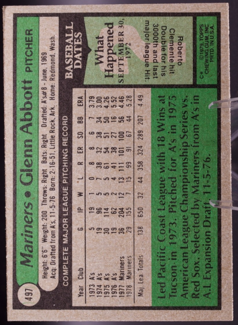 1979 Topps #497 Glenn Abbott Seattle Mariners P Vintage Baseball Card