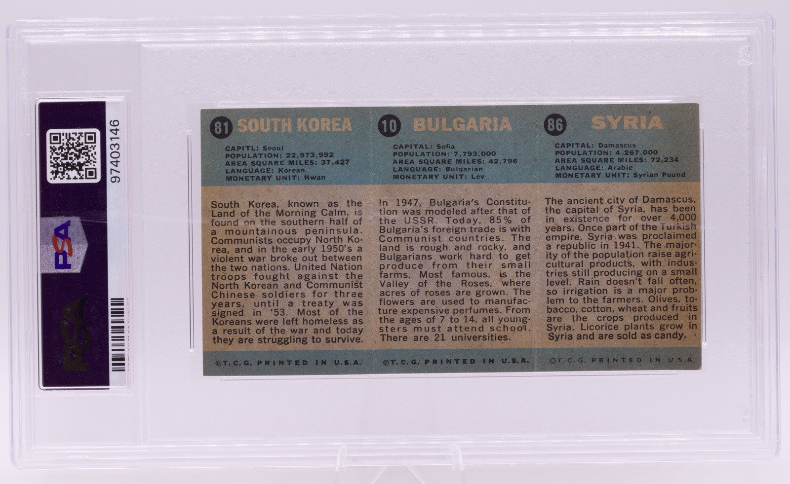 1963 Flag Midgee Cards Syria Bulgaria South Korea PSA GOOD 2 Vintage Strip