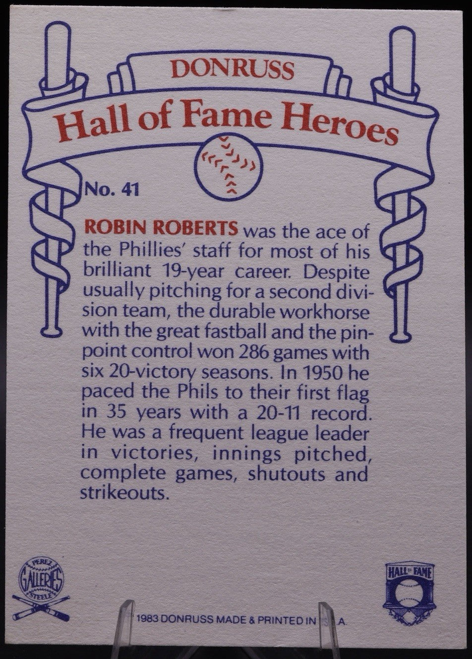 ROBIN ROBERTS Signed Autograph AUTO 1983 Donruss Hall of Fame Heroes #41
