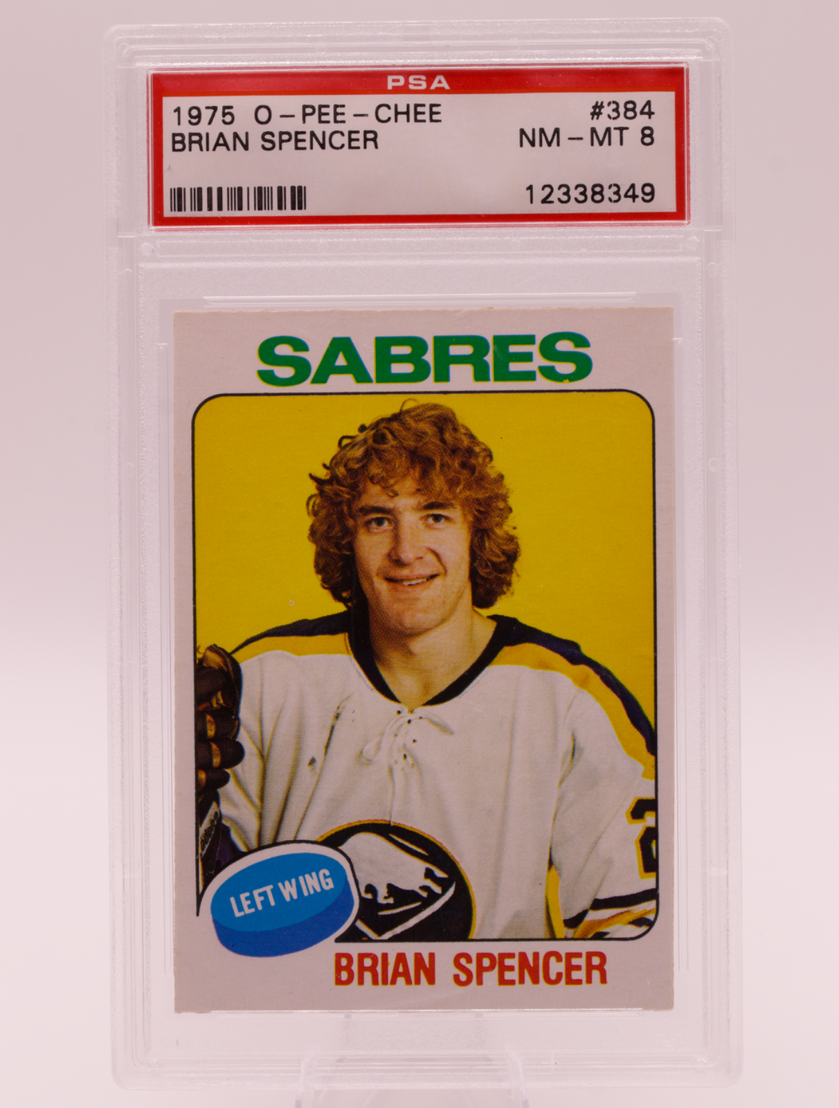 1975 O-Pee-Chee #384 Brian Spencer PSA 8 NM-MT Buffalo Sabres OPC Hockey NHL