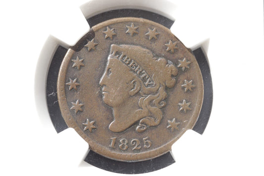 1825 Coronet Head Large Cent NGC VG Details Improperly Cleaned Early Penny Coin